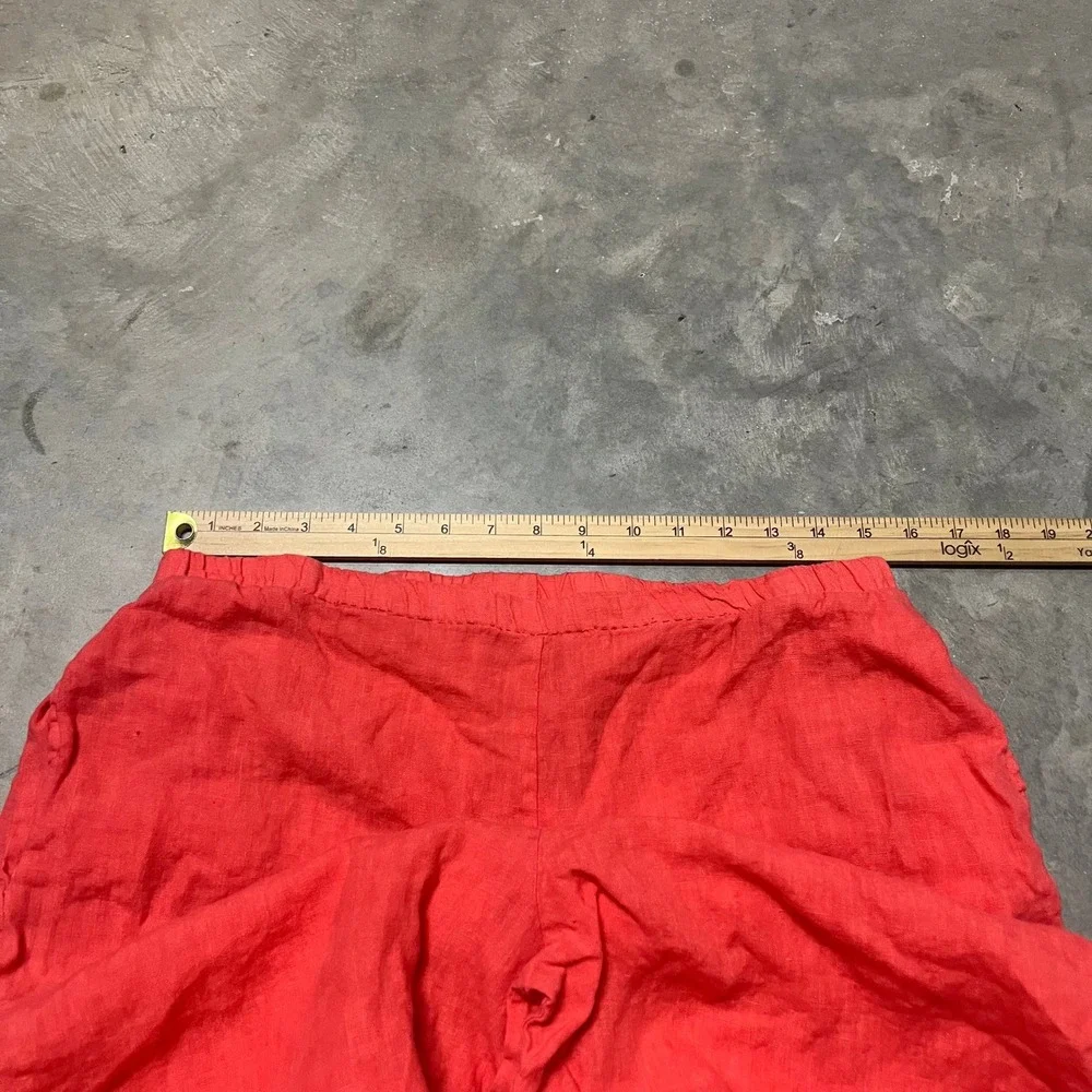Bryn Walker Womens Medium Coral Red 100% Linen Wide Leg Elastic Waist Pants USA